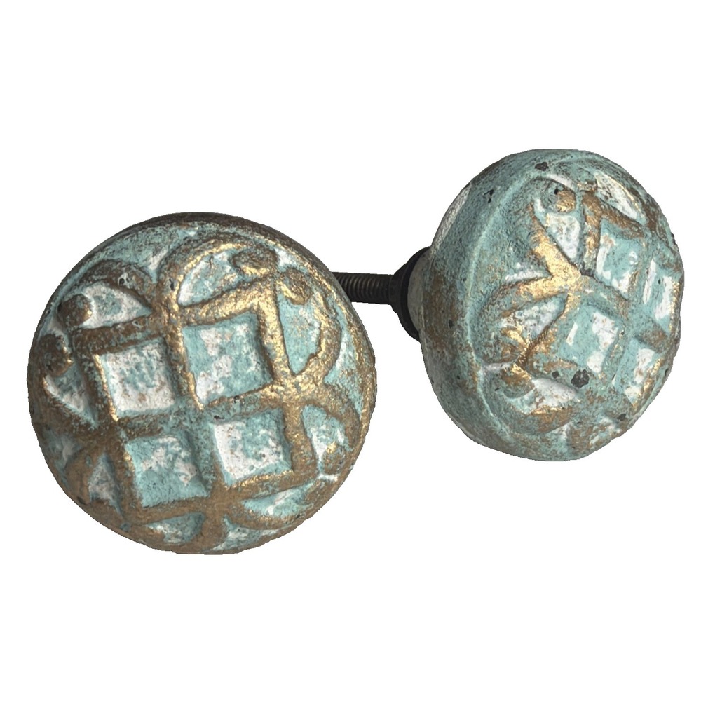 Set Of 2 New Hobby Lobby Heavy Metal 1.25" Round Teal Good Drawer Knobs Pulls